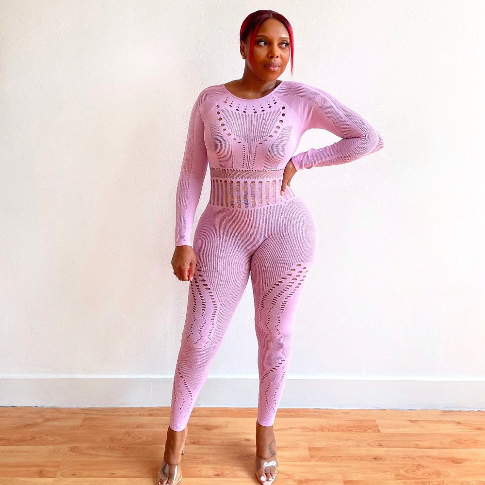 Goddess Long Sleeve Jumpsuit in Lavender